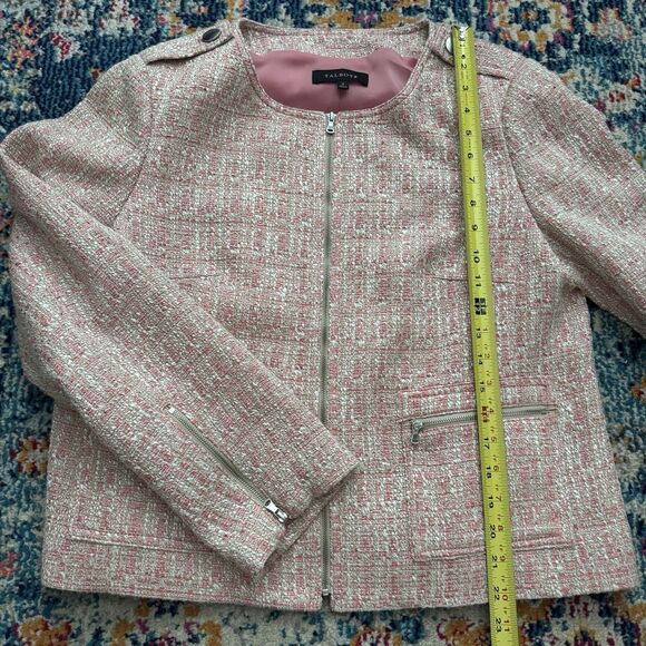 Talbots Blazer Pink Tweed Jackie Moto Full Zip Jacket Office Core Size 12 - Picture 5 of 9